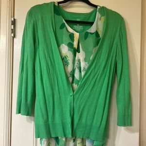 New York & Co size Large green cardigan with size Medium undershirt, 2 pieces